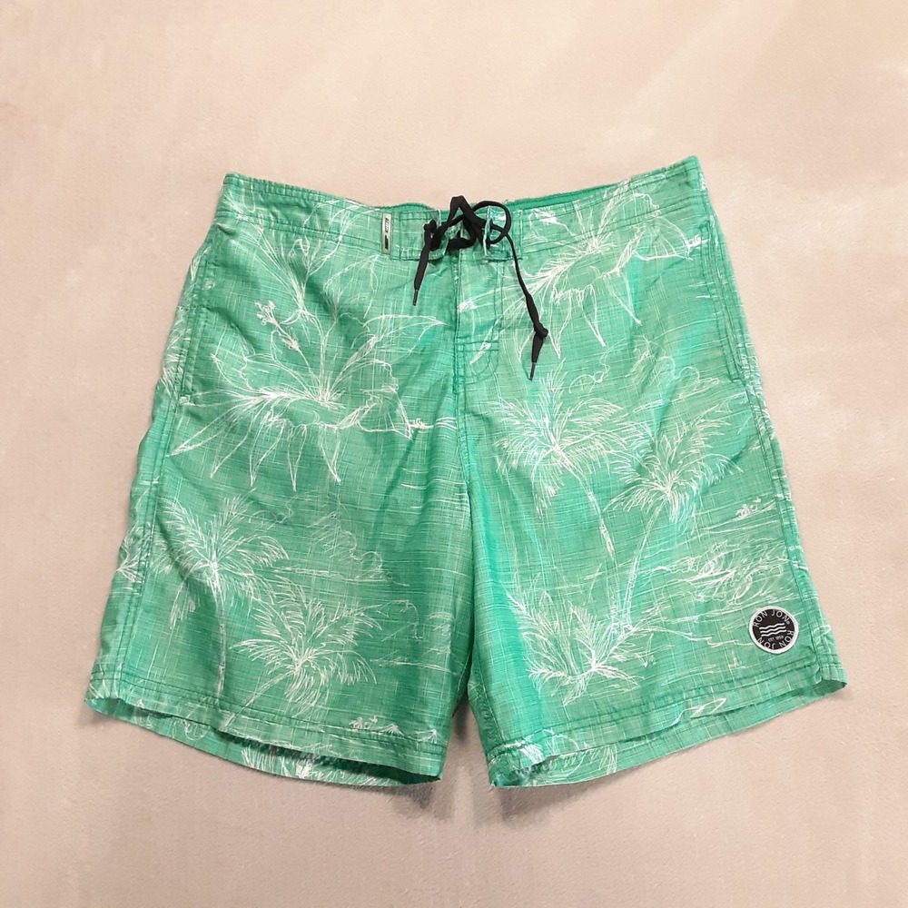 Ron Jon Mens Floral Print Boardshorts L Mesh Lined Mint Green 7" Inseam CST1010